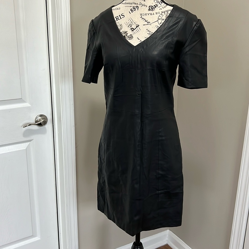 Mango Faux Leather Short Sleeve Mini Dress